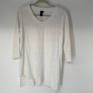 Focus Casual Life Tunic Top Womens S White Cotton Embroidered Eyelet Boho V-Neck